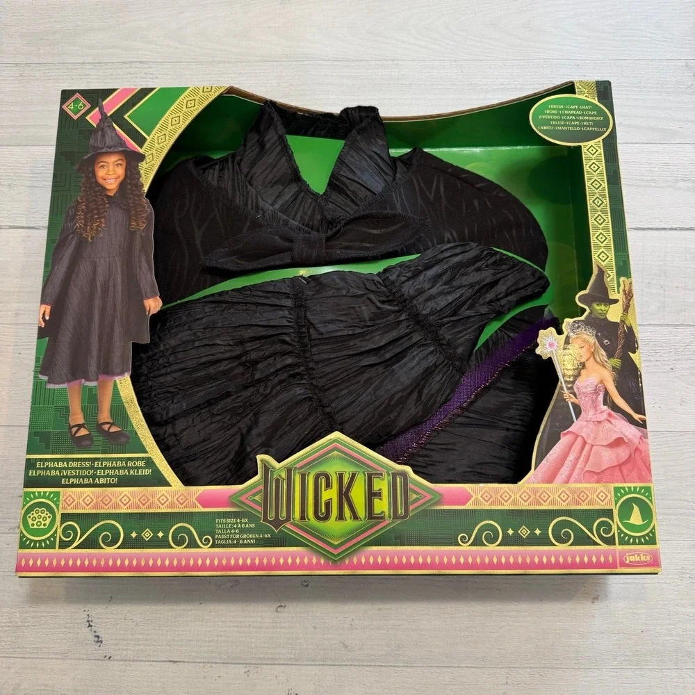 Wicked Elphaba Deluxe Child Costume Girls Size 4–6 Dress Cape Hat NEW